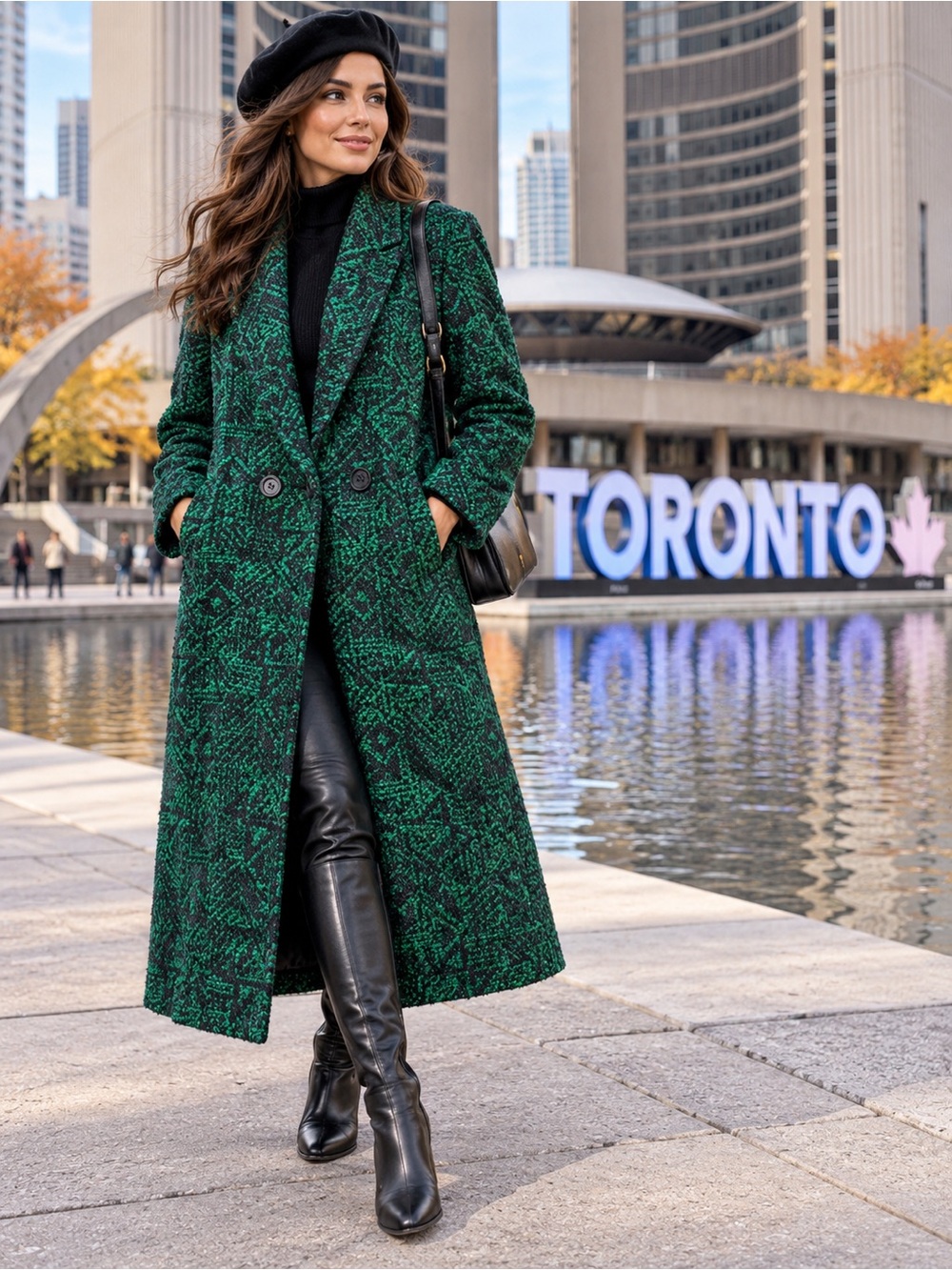 Vintage Irving Porcelain’s Emerald Green & Black Tweed Long Coat